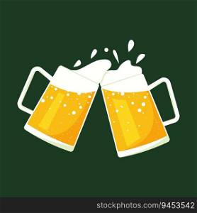 Beer cheers vector. Two toasting beer mugs. Clinking glass tankards full of beer and splashed foam. Design for banner, poster, greeting cards.. Beer cheers vector. Two toasting beer mugs. Clinking glass tankards full of beer and splashed foam.