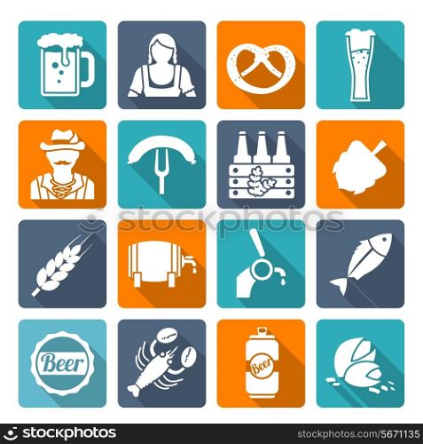 Beer cold alcohol beverage Oktoberfest festival icons flat set isolated vector illustration