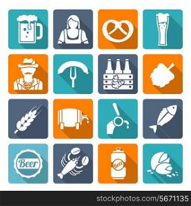 Beer cold alcohol beverage Oktoberfest festival icons flat set isolated vector illustration