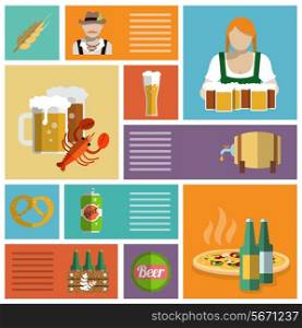 Beer cold alcohol drink Oktoberfest festival decorative icons flat set isolated vector illustration