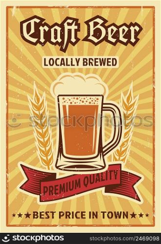 Beer colored poster withμg of beer and red ribbon premium quality vector illustration. Beer Colored Poster