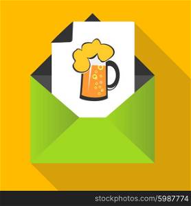 Beer concept with mug on a letter background.. Beer concept with mug on a letter background