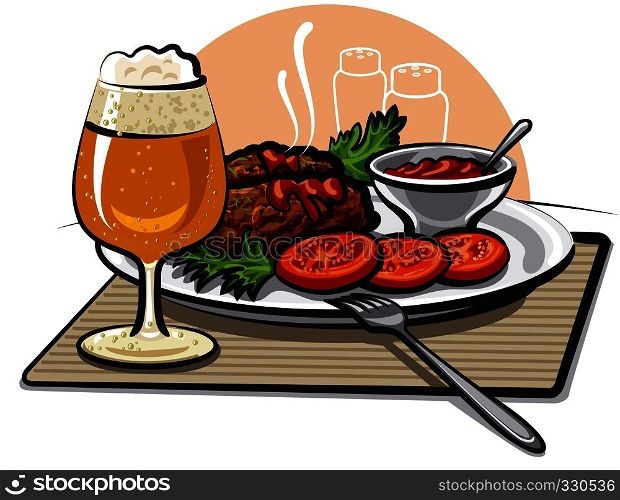 beer, cutlets and sauce