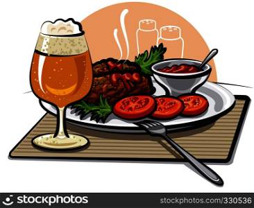 beer, cutlets and sauce