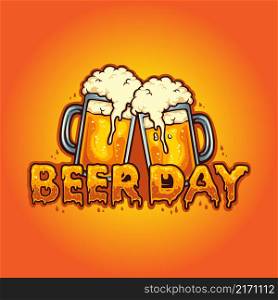 Beer Day Typeface Joint Two Glass Alcohol Vector illustrations for your work Logo, mascot merchandise t-shirt, stickers and Label designs, poster, greeting cards advertising business company or brands.