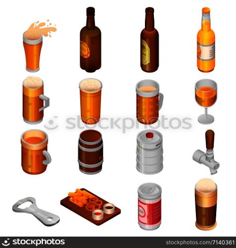Beer drink icon set. Isometric set of beer drink vector icons for web design isolated on white background. Beer drink icon set, isometric style