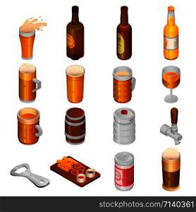 Beer drink icon set. Isometric set of beer drink vector icons for web design isolated on white background. Beer drink icon set, isometric style