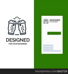 Beer, Drink, Wine, Glass, Ireland Grey Logo Design and Business Card Template