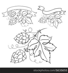 Beer emblem isolated over white and ripe hops and leaves. Vector illustration.