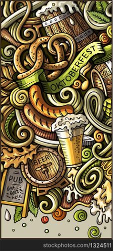 Beer Fest hand drawn doodle banner. Cartoon detailed flyer. Oktoberfest identity with objects and symbols. Color vector design elements background. Beer Fest hand drawn doodle banner. Cartoon detailed flyer.