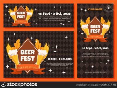 Beer festival background, vertical and horizontal banner collection. Design with glass of beer, wheat and leaves, banner ribbon. Rhombus pattern on back. Beer festival background, vertical and horizontal banner collection. Design with glass of beer, wheat and leaves, banner ribbon. Rhombus pattern on back.