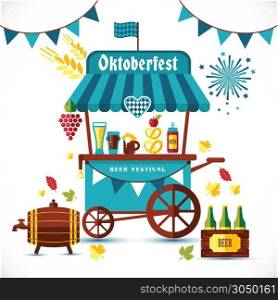 Beer festival illustration of tent with goods.