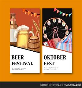 Beer festival in Munich, Germany flyer design with watercolor illustration template.