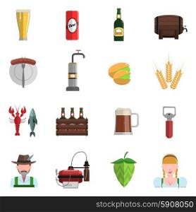 Beer festival Oktoberfest symbols icons flat set isolated vector illustration. Beer Icons Flat Set