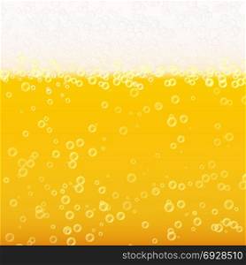 Beer Foam Background. Realistic Beer Texture. Light Bright, Bubble And Liquid. Vector Illustration. Beer Background Texture With Foam And Vubbles. Macro Of Frefreshing Beer.