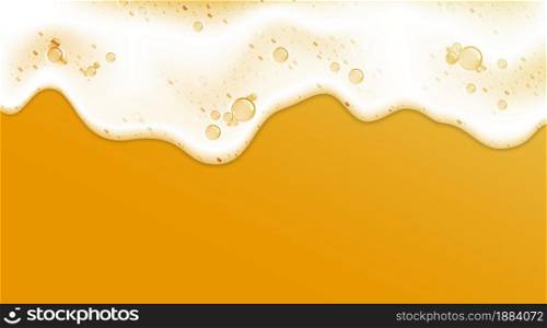 Beer foam. Realistic 3D frame with white clean shampoo froth and soap bubbles. Detergent liquid lather template. Alcohol foamy drink blank border. Vector water wave on yellow sandy beach background. Beer foam. Realistic 3D frame with white clean shampoo froth and soap bubbles. Detergent liquid lather. Alcohol foamy drink blank border. Vector water wave on sandy beach background