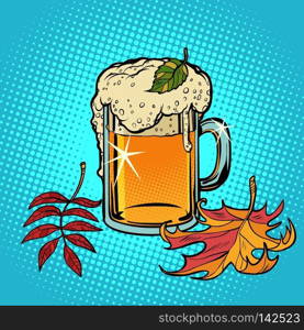 beer foamy Oktoberfest autumn. Comic cartoon pop art retro vector illustration drawing. beer foamy Oktoberfest autumn