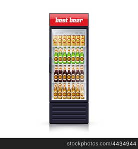 Beer Fridge Dispenser Realistic Illustration Icon. Fridge dispenser machine cooling and selling best budget beer decorative single object poster realistic vector Illustration