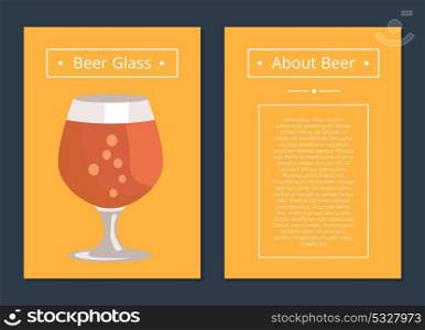 Beer Glass Collection of Posters with Inscription. Beer glass collection of posters with detailed information about drink. Vector illustration of snifter containing alcoholic beverage
