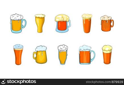 Beer glass icon set. Cartoon set of beer glass vector icons for web design isolated on white background. Beer glass icon set, cartoon style