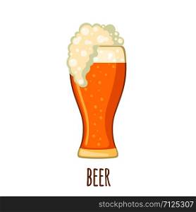 Beer glass in flat style isolated on white background. Vector illustration.. Beer glass in flat style isolated on white background.