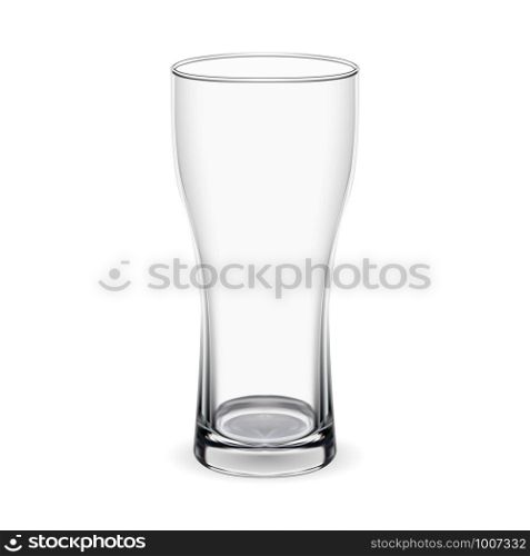 Beer glass. Isolated goblet mockup. Transparent Transparent mug illustration for stout, lager alcohol. Classic design tall transparent glass mock up for pub. 3d crystal ale glassware. Fragile utensils. Beer glass. Isolated goblet mockup. Transparent
