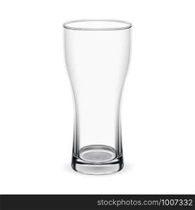 Beer glass. Isolated goblet mockup. Transparent Transparent mug illustration for stout, lager alcohol. Classic design tall transparent glass mock up for pub. 3d crystal ale glassware. Fragile utensils. Beer glass. Isolated goblet mockup. Transparent