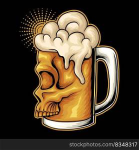 Beer glass skull face vector illustration