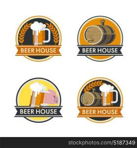 Beer house. Vector set of logos. Beer mug, beer barrel.