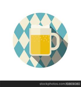 Beer icon. Beer icon on background Bavarian flag. Vector flat illustration