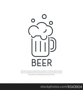 Beer Icon. Mug of beer with foam. Line art style. Vector illustration.