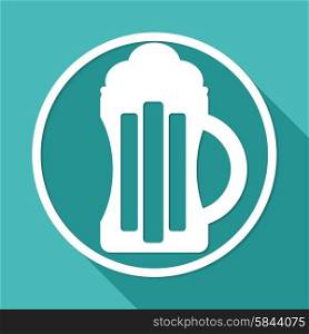 Beer icon on white circle with a long shadow