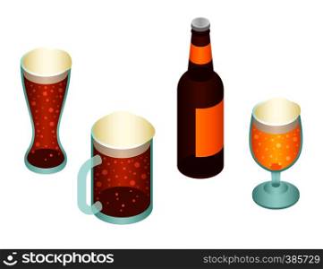 Beer icon set. Isometric set of beer vector icons for web design isolated on white background. Beer icon set, isometric style