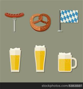Beer icons. Beer icons set with pretzel and sausage.