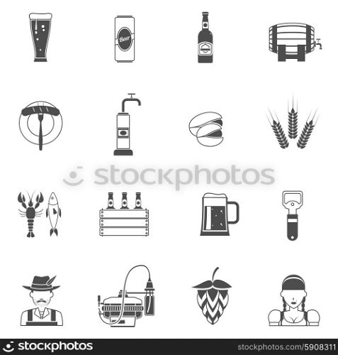 Beer icons black set with Oktoberfest symbols isolated vector illustration. Beer Icons Black Set