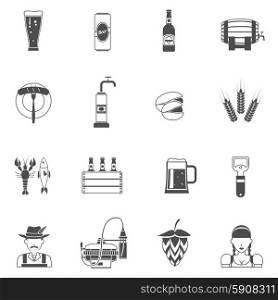 Beer icons black set with Oktoberfest symbols isolated vector illustration. Beer Icons Black Set