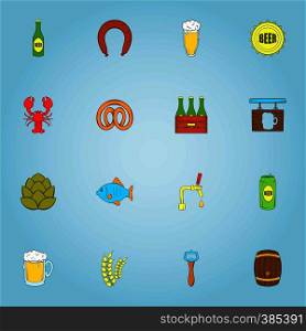 Beer icons set. Cartoon illustration of 16 beer vector icons for web. Beer icons set, cartoon style