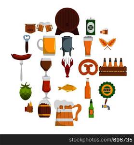 Beer icons set. Flat illustration of 25 beer vector icons isolated on white background. Beer icons set, flat style