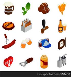 Beer icons set in isometric 3d style isolated on white. Beer icons set, isometric 3d style