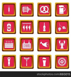 Beer icons set in pink color isolated vector illustration for web and any design. Beer icons pink