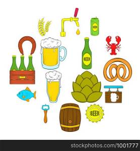 Beer icons set in pop-art style isolated on white background. Beer icons set, pop-art style