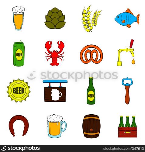 Beer icons set in pop-art style isolated on white background. Beer icons set, pop-art style