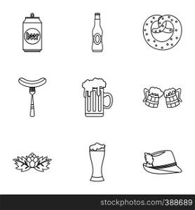 Beer icons set. Outline illustration of 9 beer vector icons for web. Beer icons set, outline style