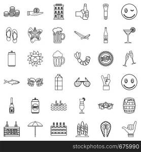 Beer icons set. Outline style of 36 beer vector icons for web isolated on white background. Beer icons set, outline style