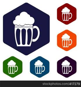 Beer icons set rhombus in different colors isolated on white background. Beer icons set