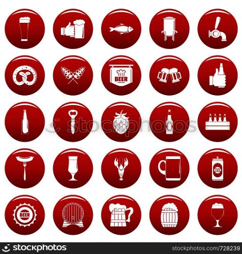 Beer icons set. Simple illustration of 25 beer vector icons red isolated. Beer icons set vetor red