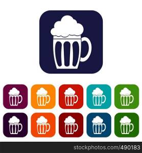 Beer icons set vector illustration in flat style in colors red, blue, green, and other. Beer icons set