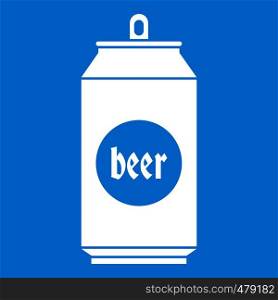 Beer in aluminum cans icon white isolated on blue background vector illustration. Beer in aluminum cans icon white