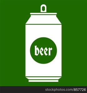 Beer in aluminum cans icon white isolated on green background. Vector illustration. Beer in aluminum cans icon green