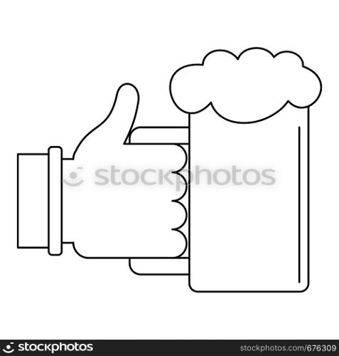 Beer in hand icon. Outline illustration of beer in hand vector icon for web. Beer in hand icon, outline style.